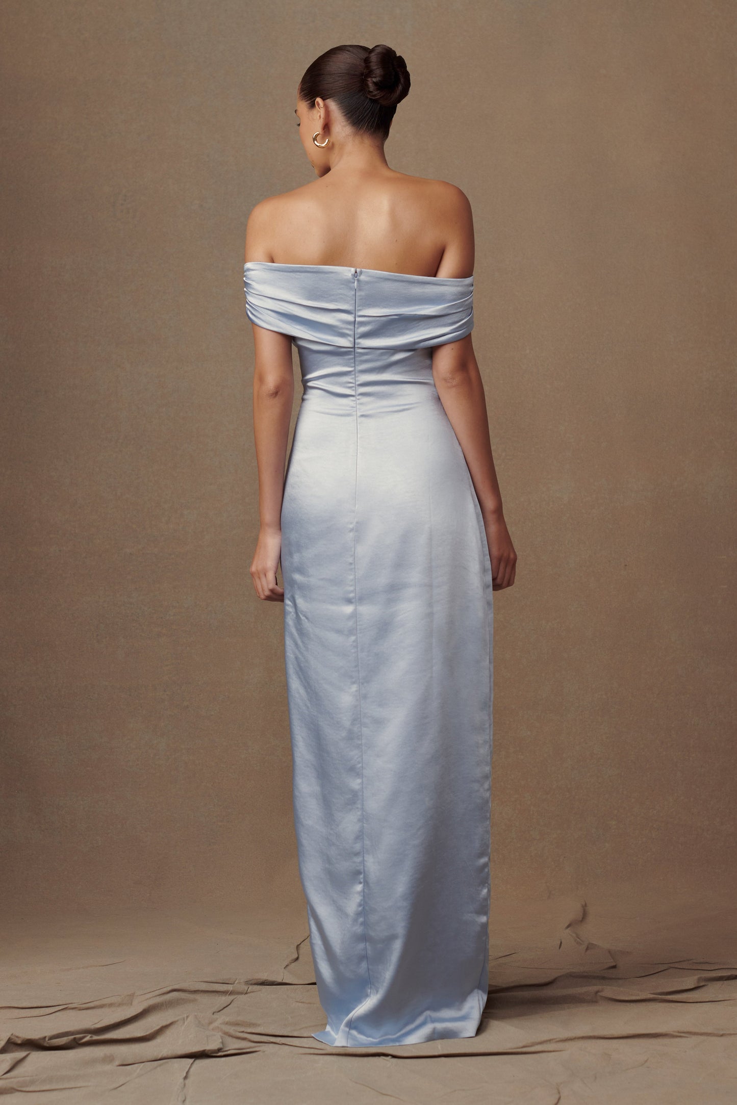 Harley Off Shoulder Satin Maxi Dress - Cornflower Blue