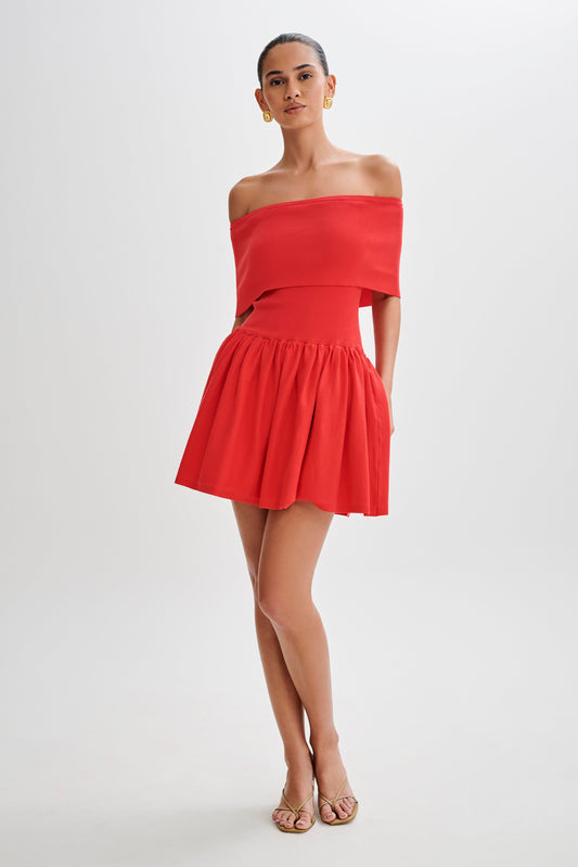 Lydia Off Shoulder Knit Mini Dress - Red