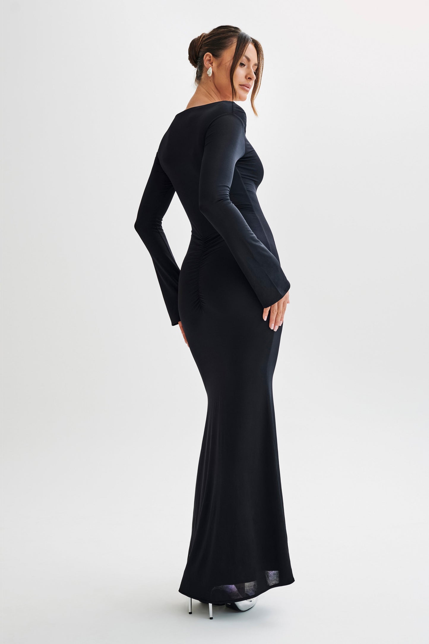 Millicent Slinky Long Sleeve Maxi Dress - Black