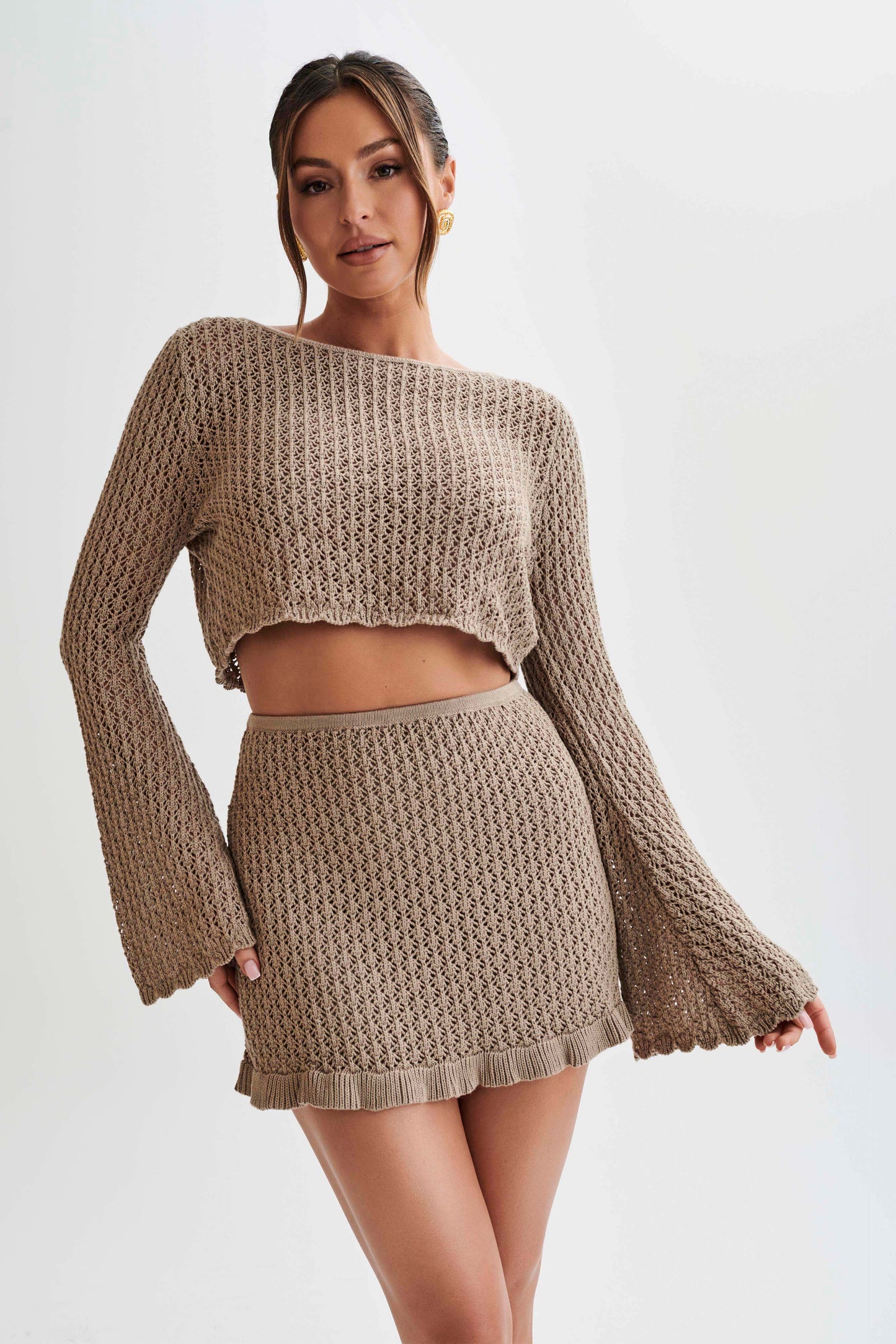 Serina A-Line Knit Mini Skirt - Taupe