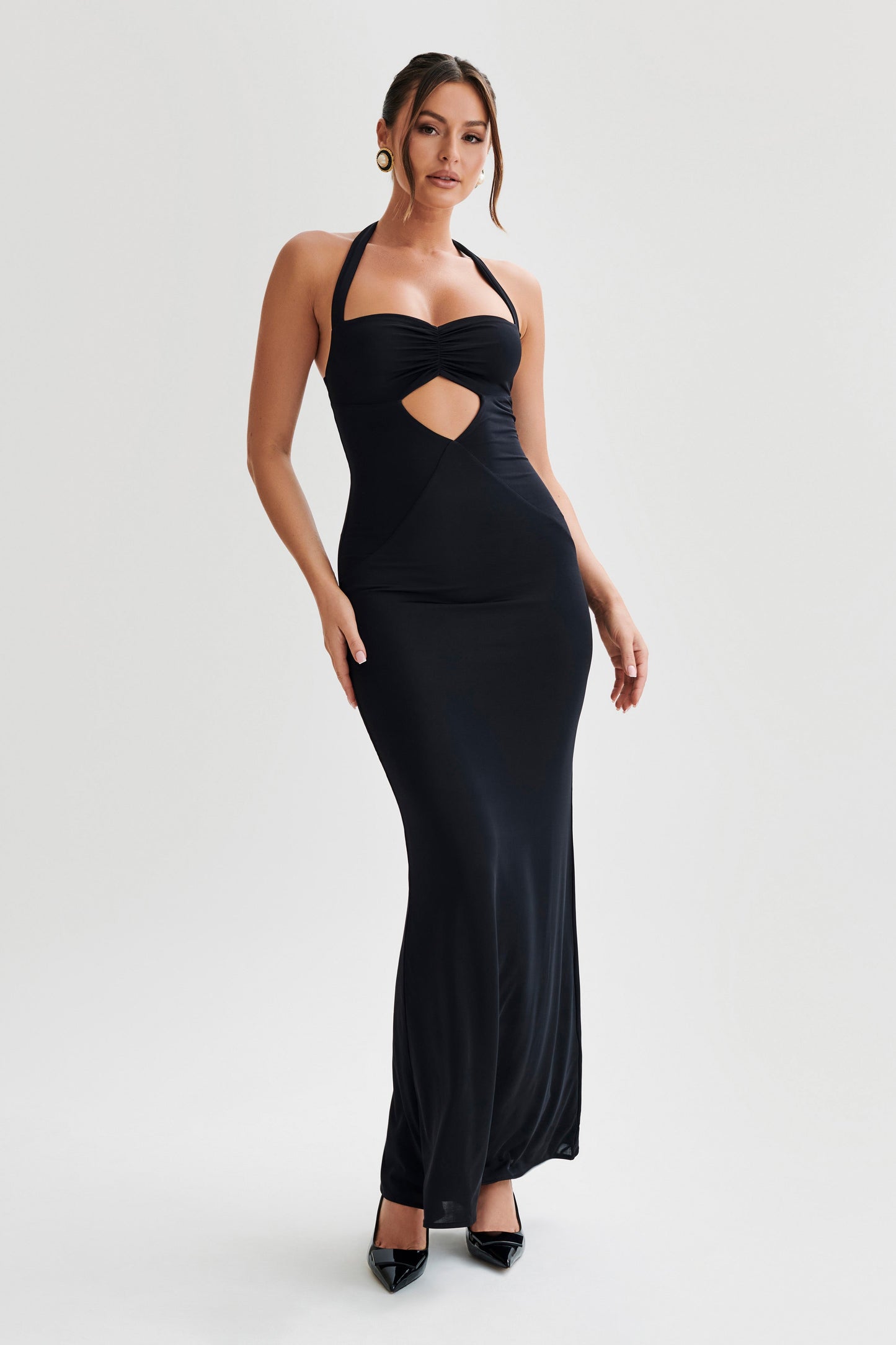 Ginevra Slinky Halter Maxi Dress - Black