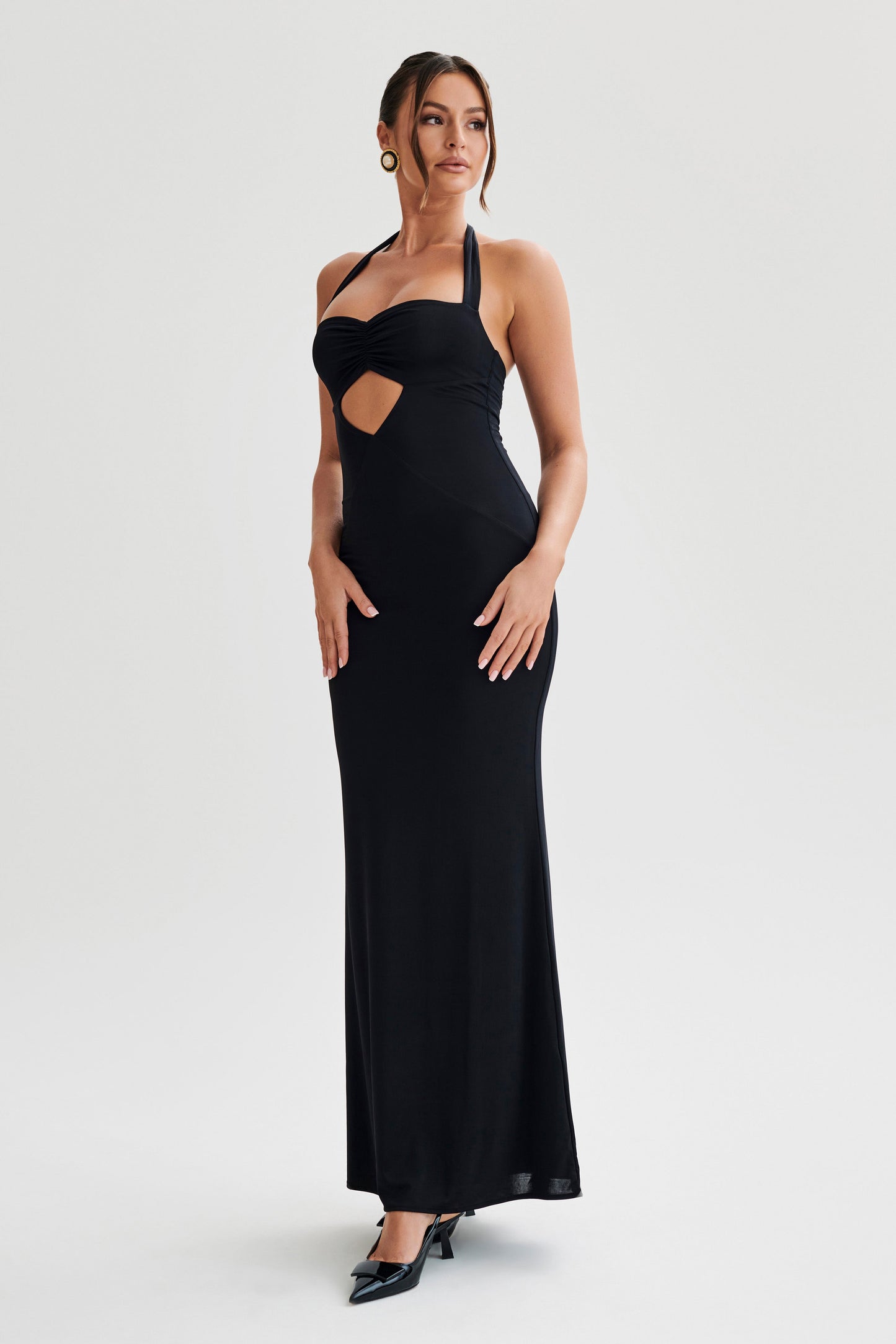 Ginevra Slinky Halter Maxi Dress - Black