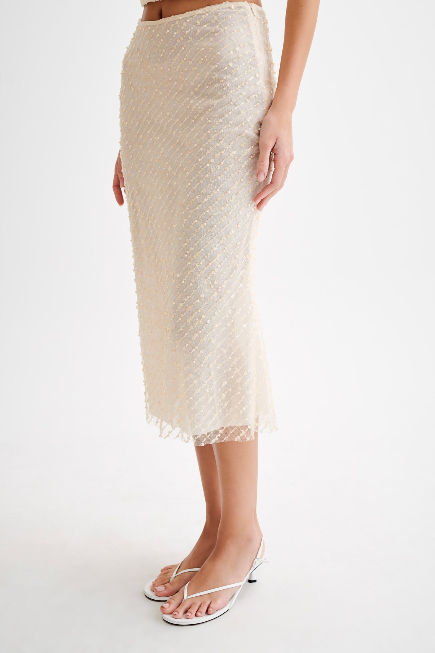 Brynne Sequin Midi Skirt - Buttercream