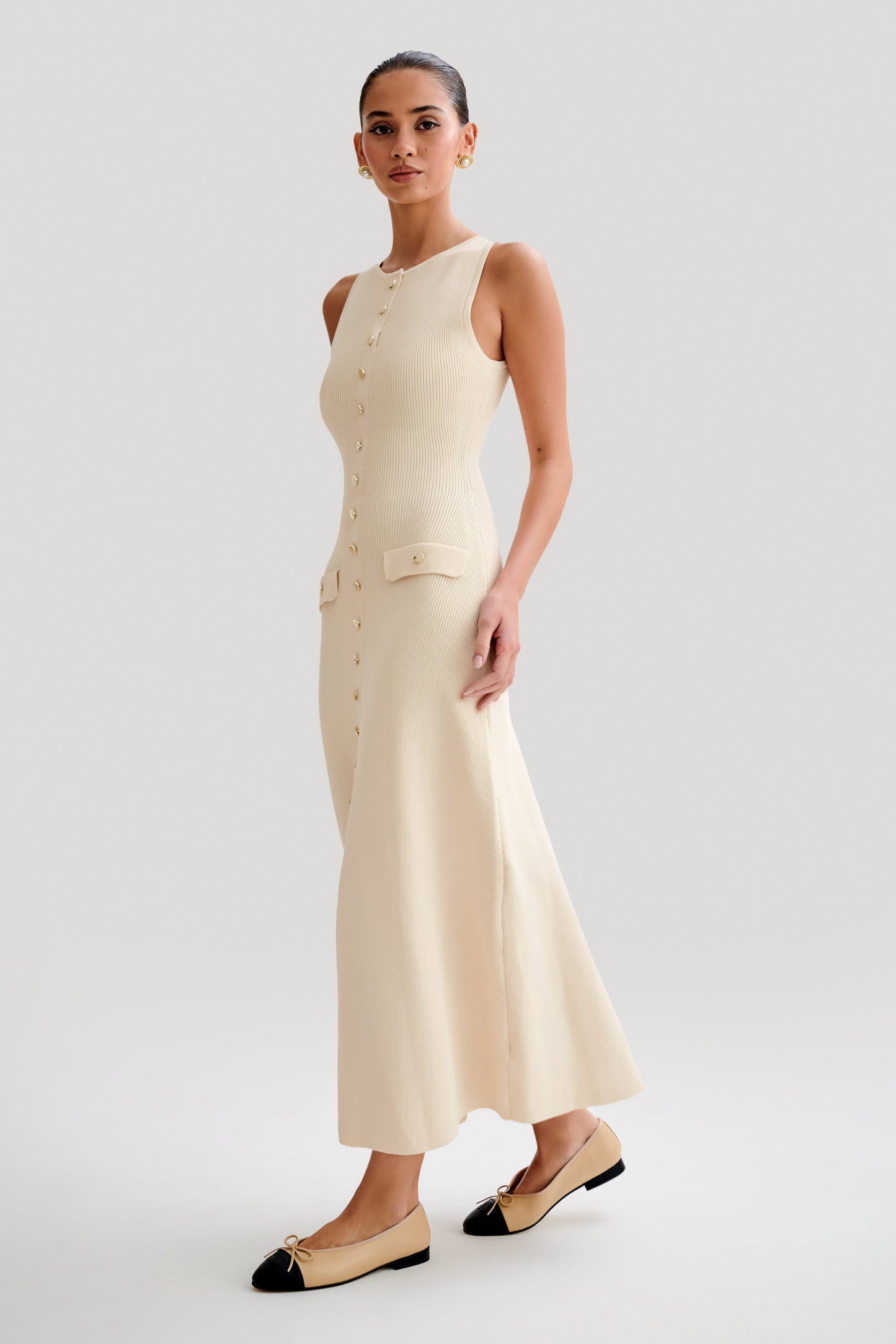 Sawyer Sleeveless Buttoned Maxi Dress - Ivory