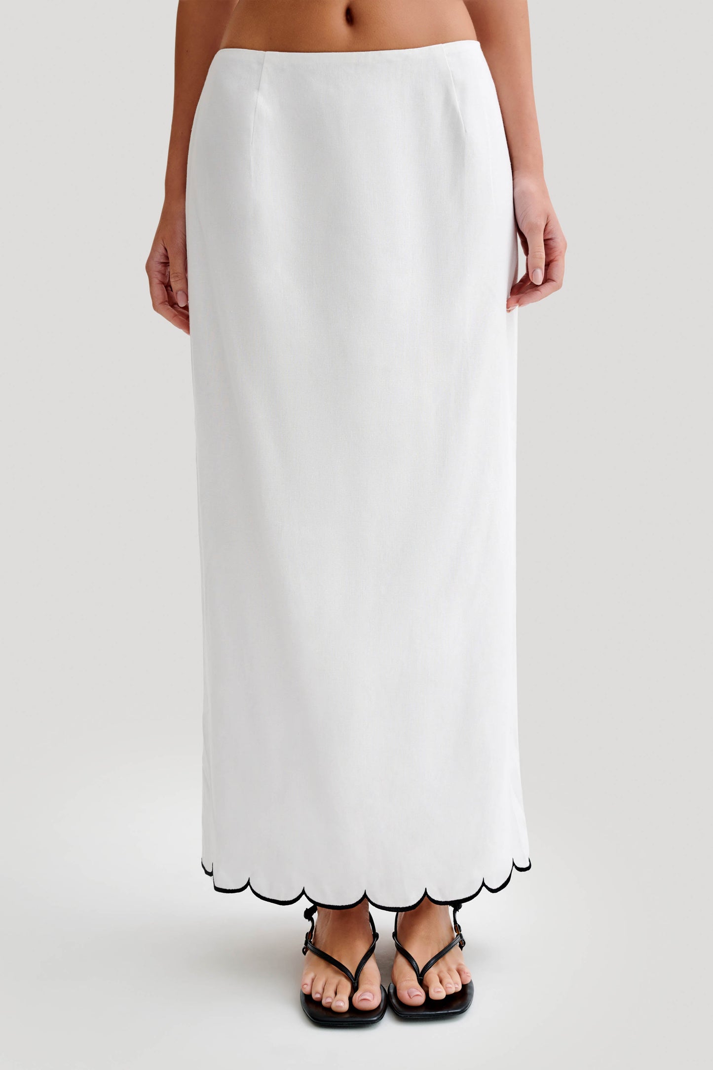 Alessio Scalloped Midi Skirt - Ivory