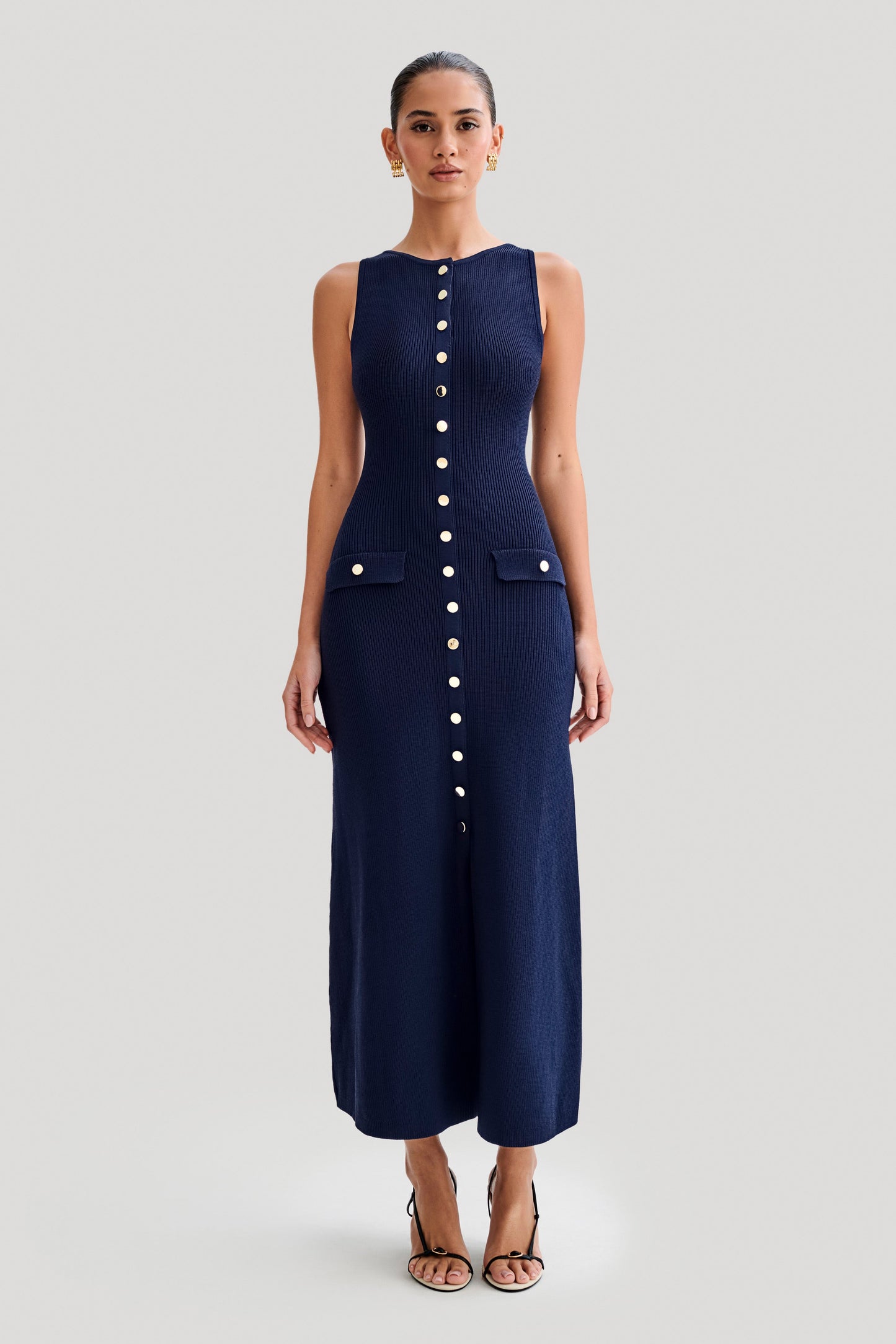 Sawyer Sleeveless Buttoned Maxi Dress - Navy