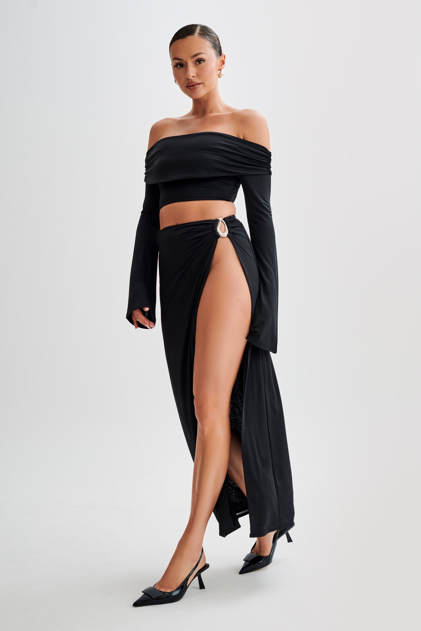 Suri Slinky Maxi Skirt With Silver Hardware - Black