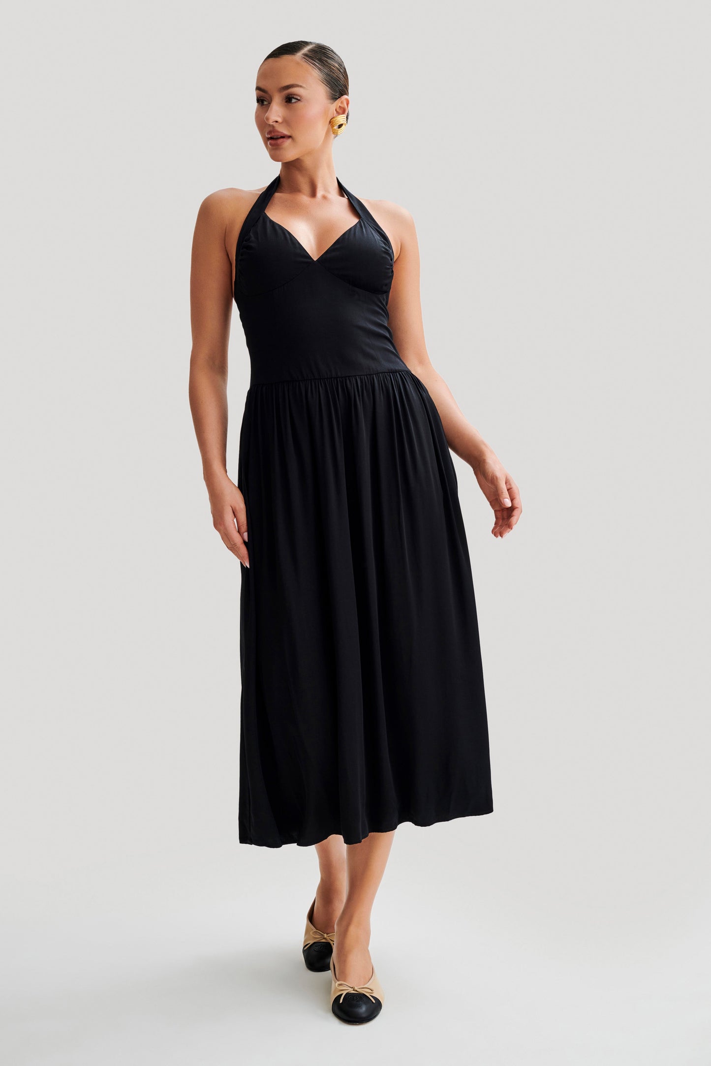 Harriette Halter Midi Dress - Black