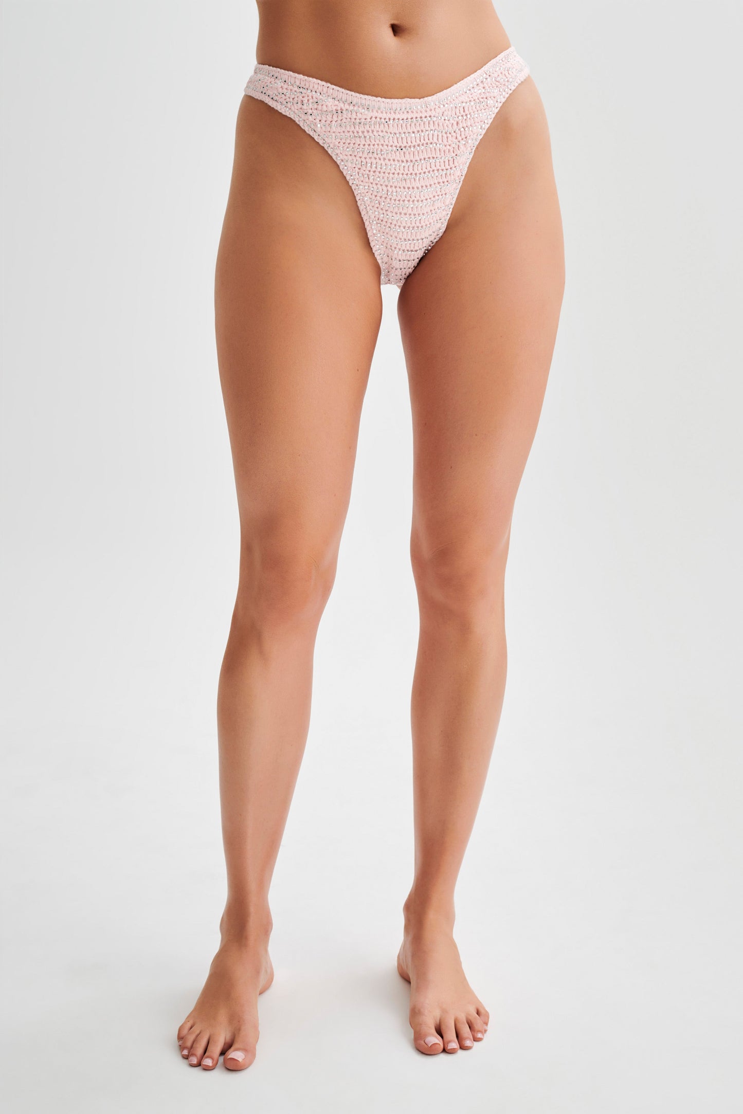 Verity Embellished Knit Bikini Bottom - Candy Pink