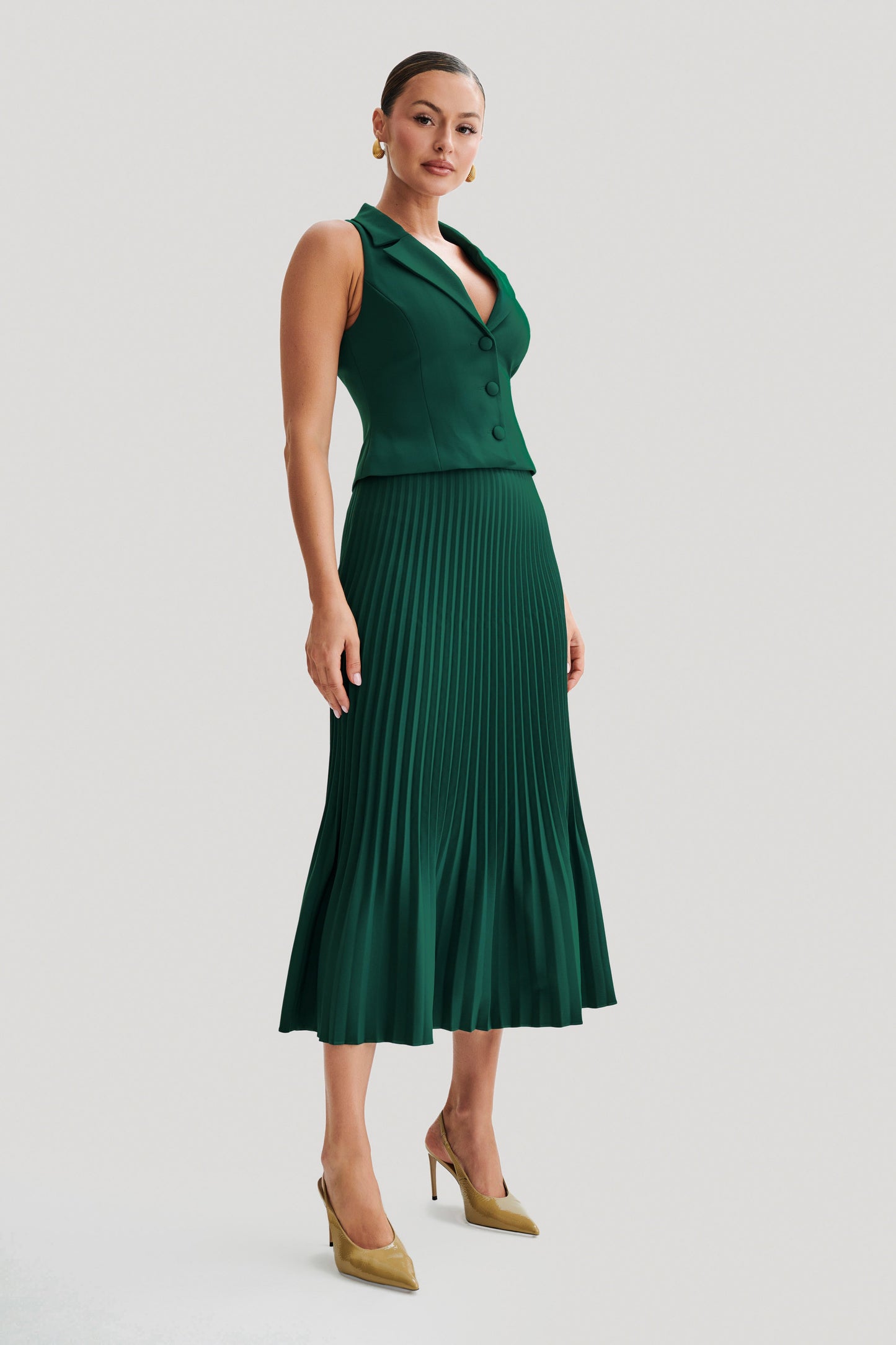 Twyla Pleated Suiting Maxi Skirt - Forest Green