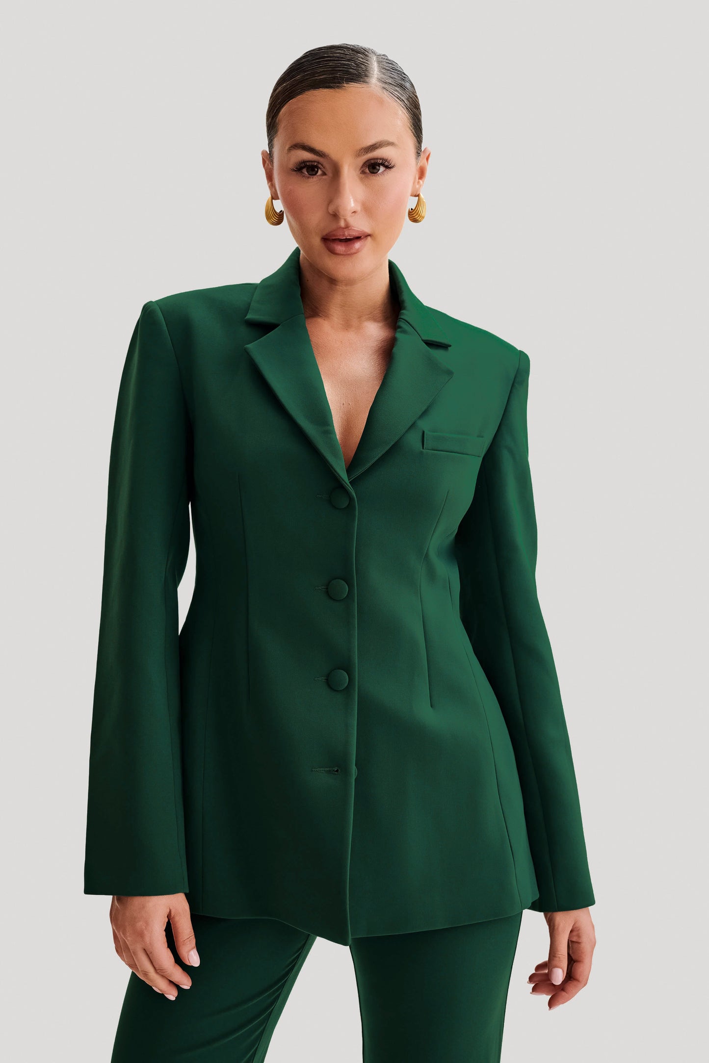 Greer Hourglass Suiting Blazer - Forest Green