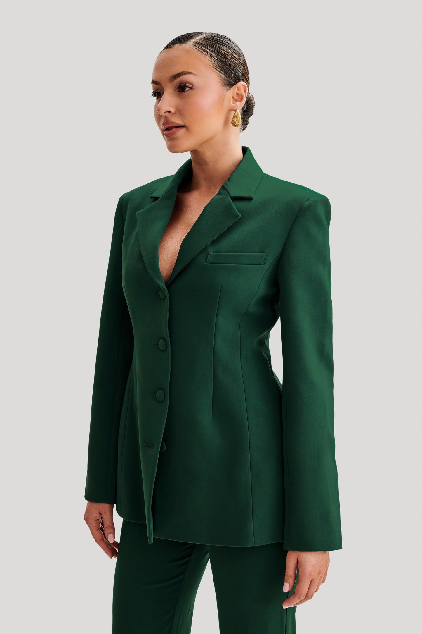 Greer Hourglass Suiting Blazer - Forest Green