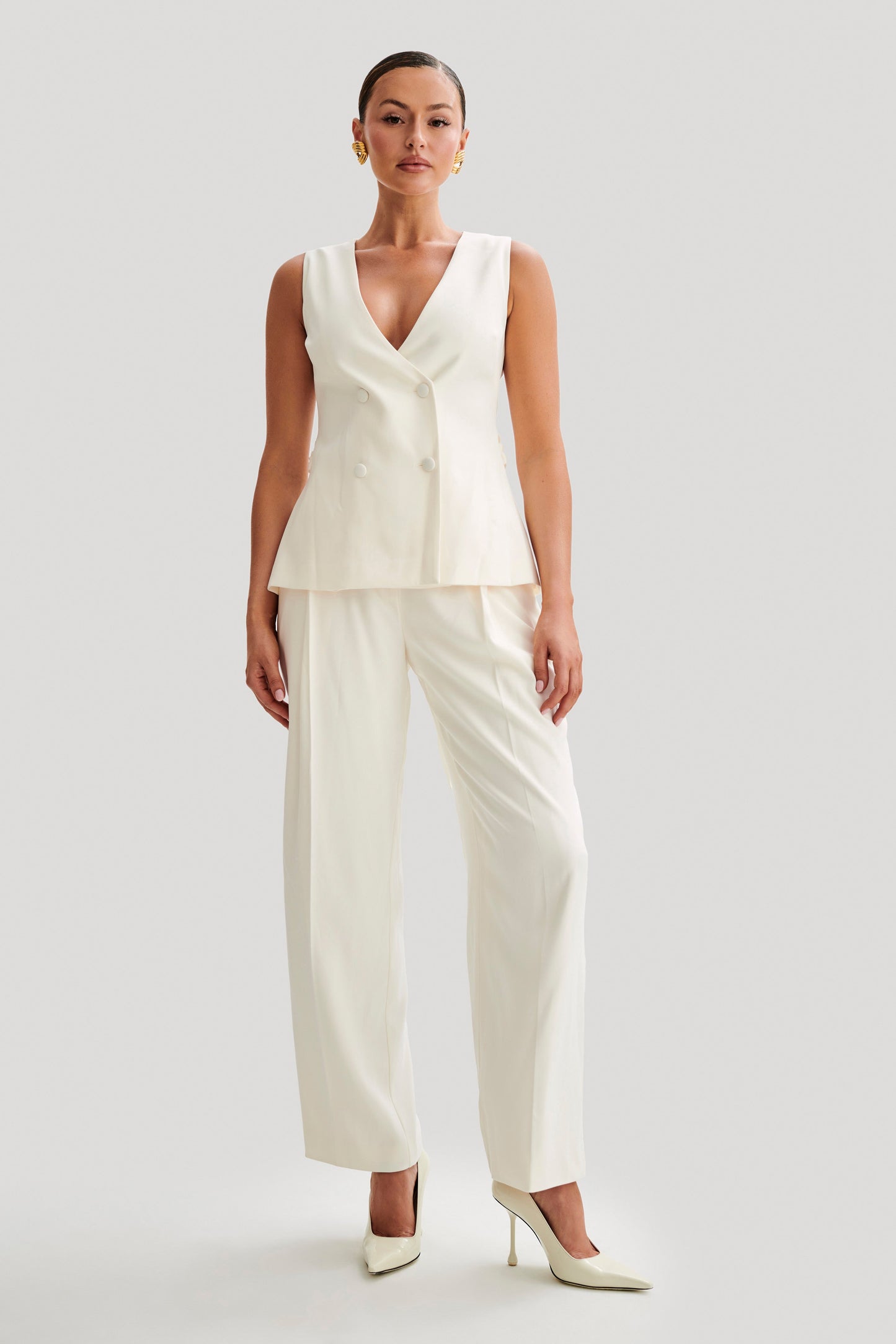 Amelie Suiting Straight Leg Pants - Ivory