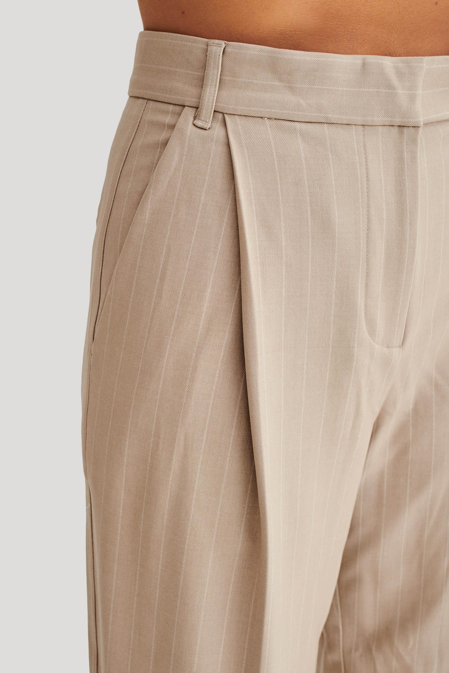 Amelie Suiting Straight Leg Pants - Taupe Pinstripe