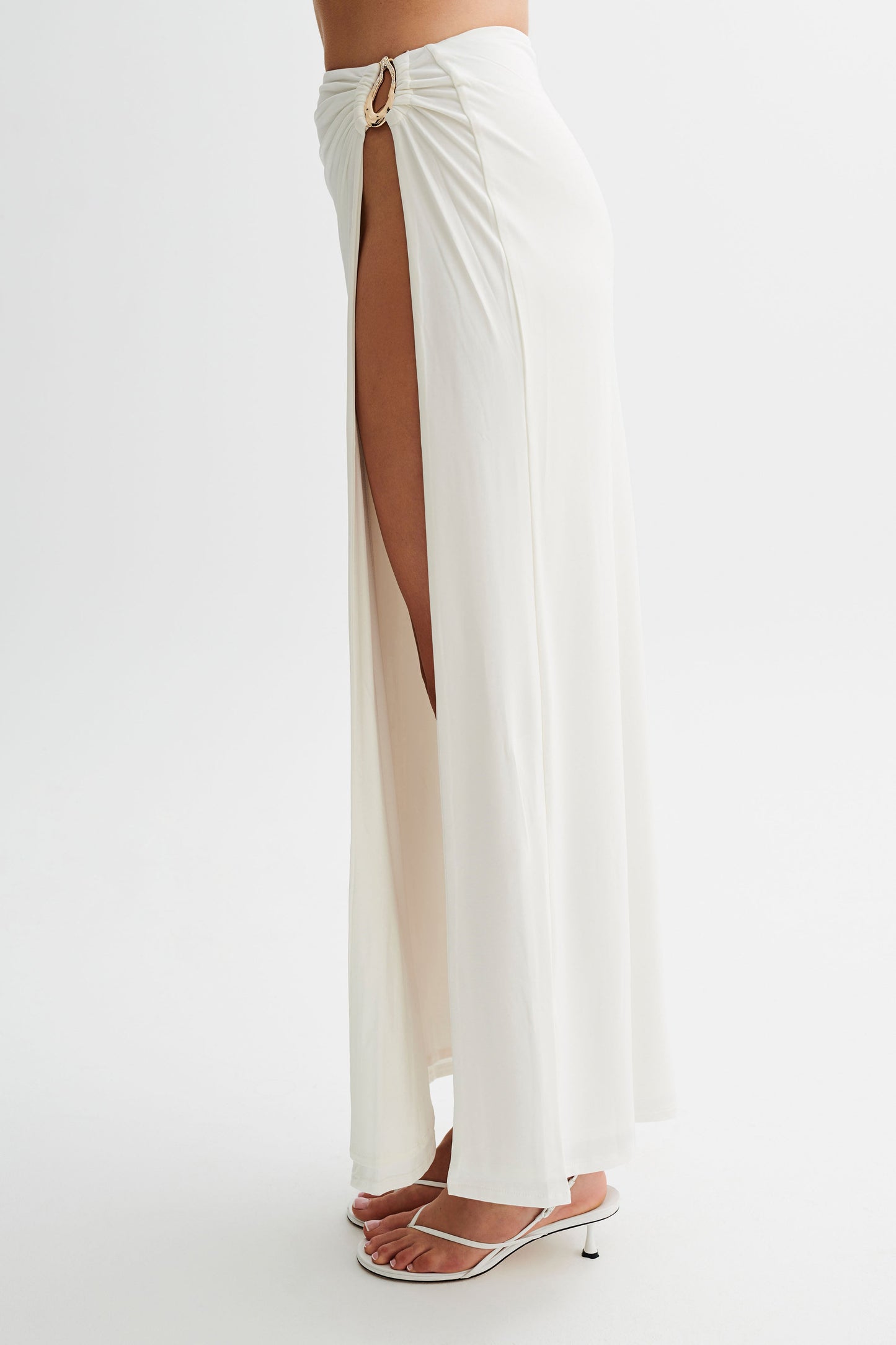 Suri Slinky Maxi Skirt With Gold Hardware - White