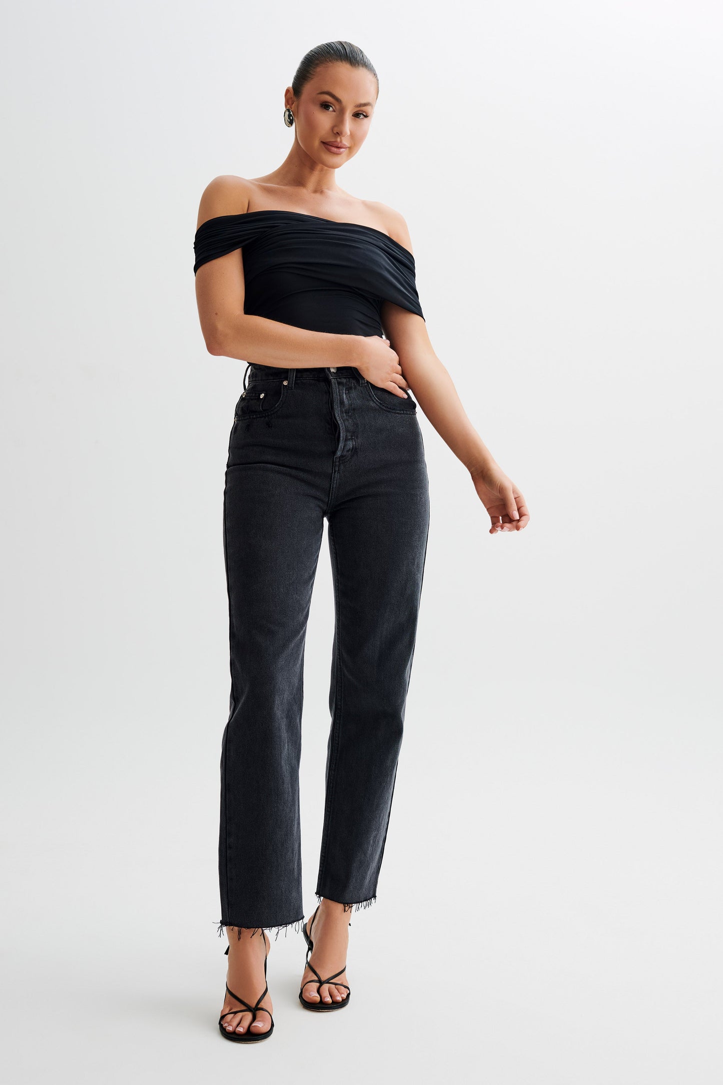 Lourdes Slinky Off Shoulder Top - Black