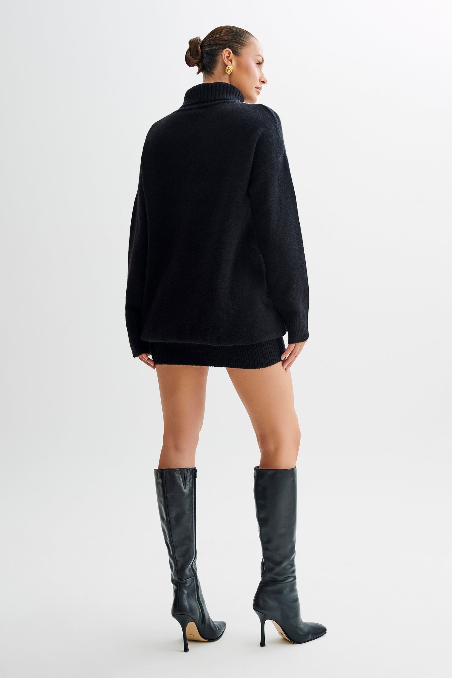 Celeste Long Sleeve Knit Mini Dress - Black