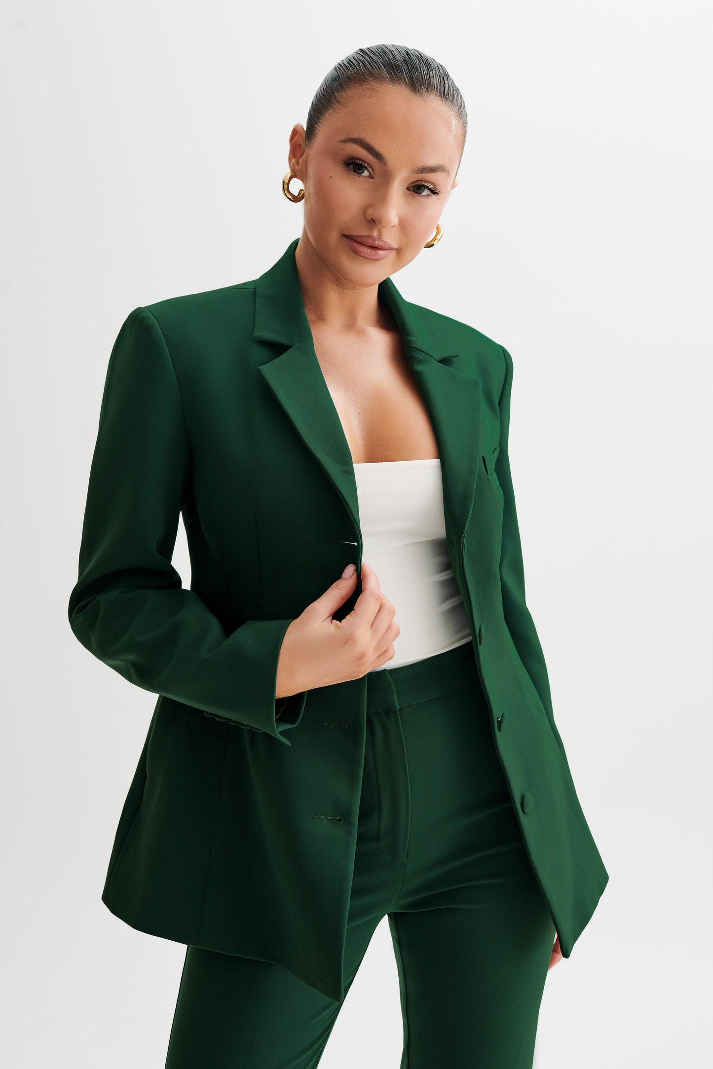 Greer Hourglass Suiting Blazer - Forest Green