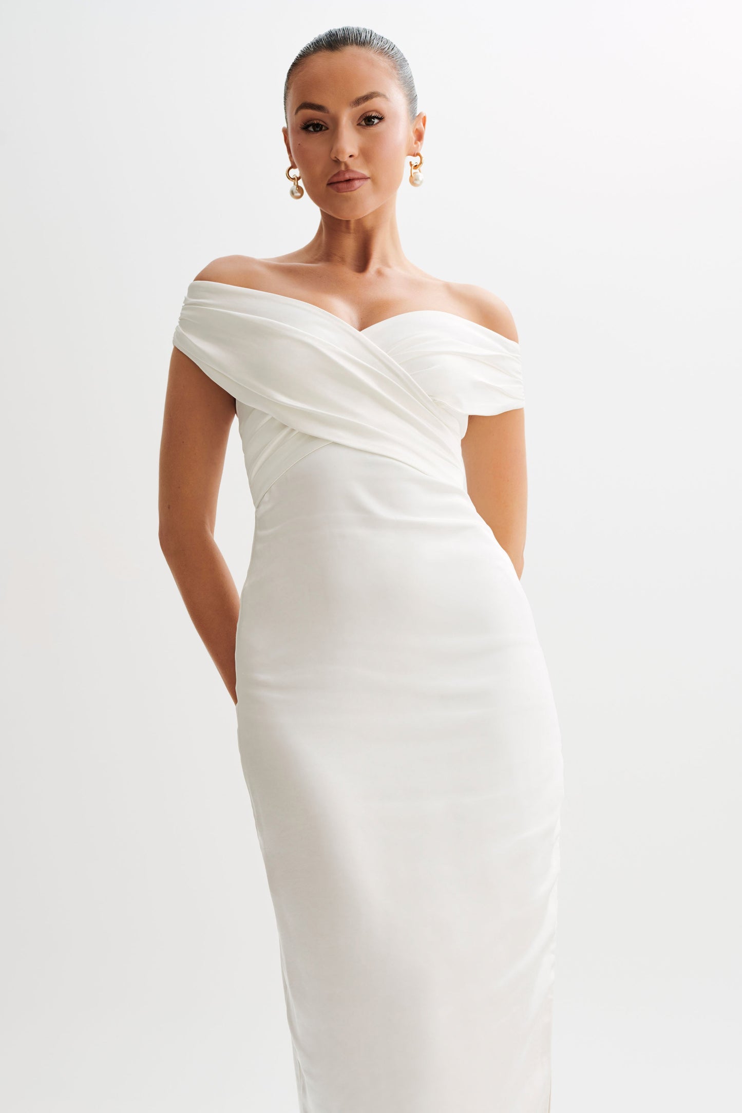 Harley Off Shoulder Satin Maxi Dress - Ivory