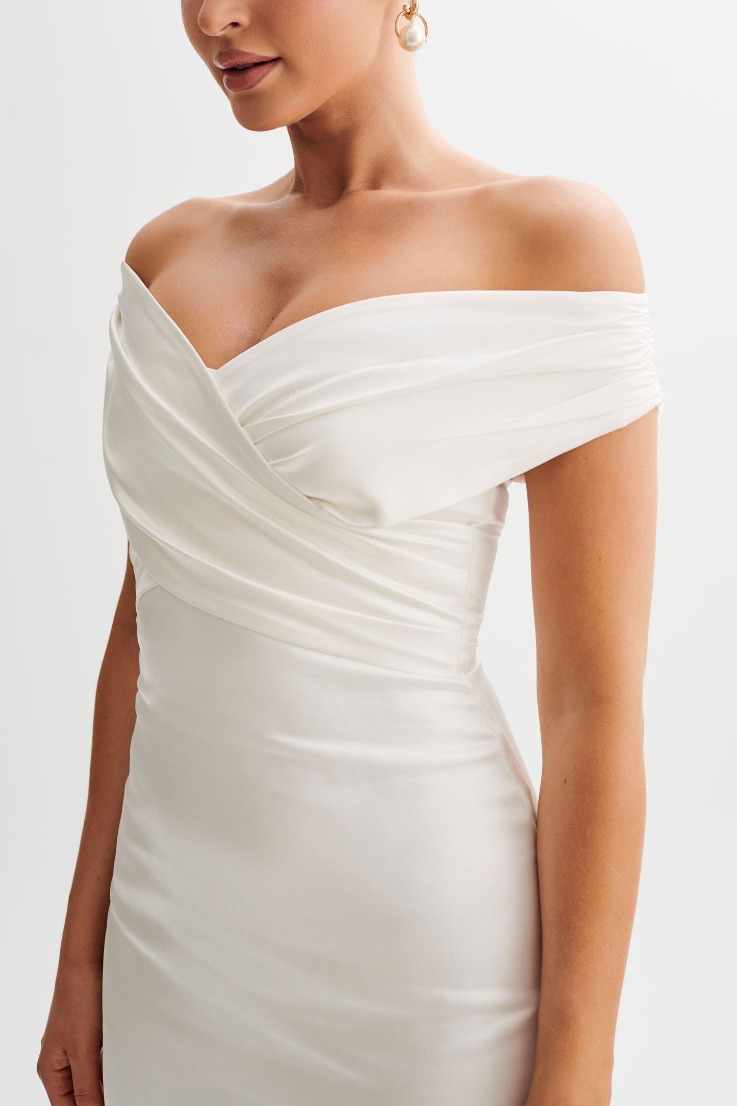 Harley Off Shoulder Satin Maxi Dress - Ivory