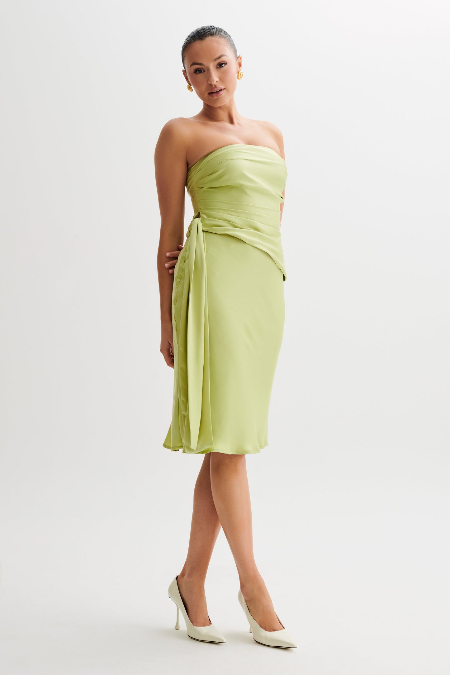 Allegra Satin Knee Length Skirt - Apple