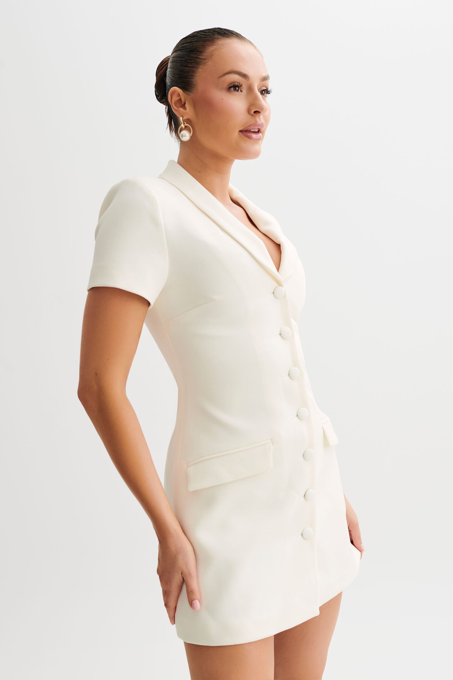 Paolina Collared Suiting Mini Dress - Ivory