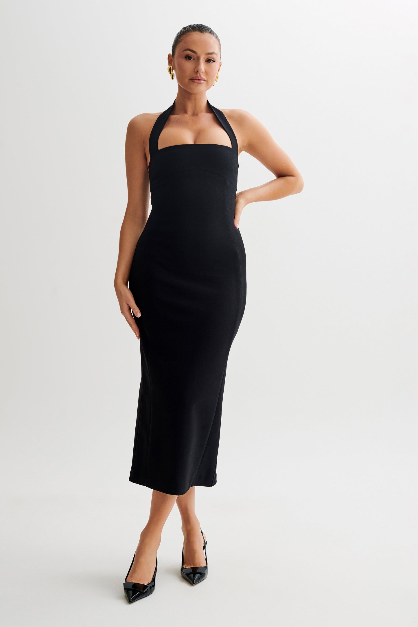 Amelita Suiting Halter Midi Dress - Black