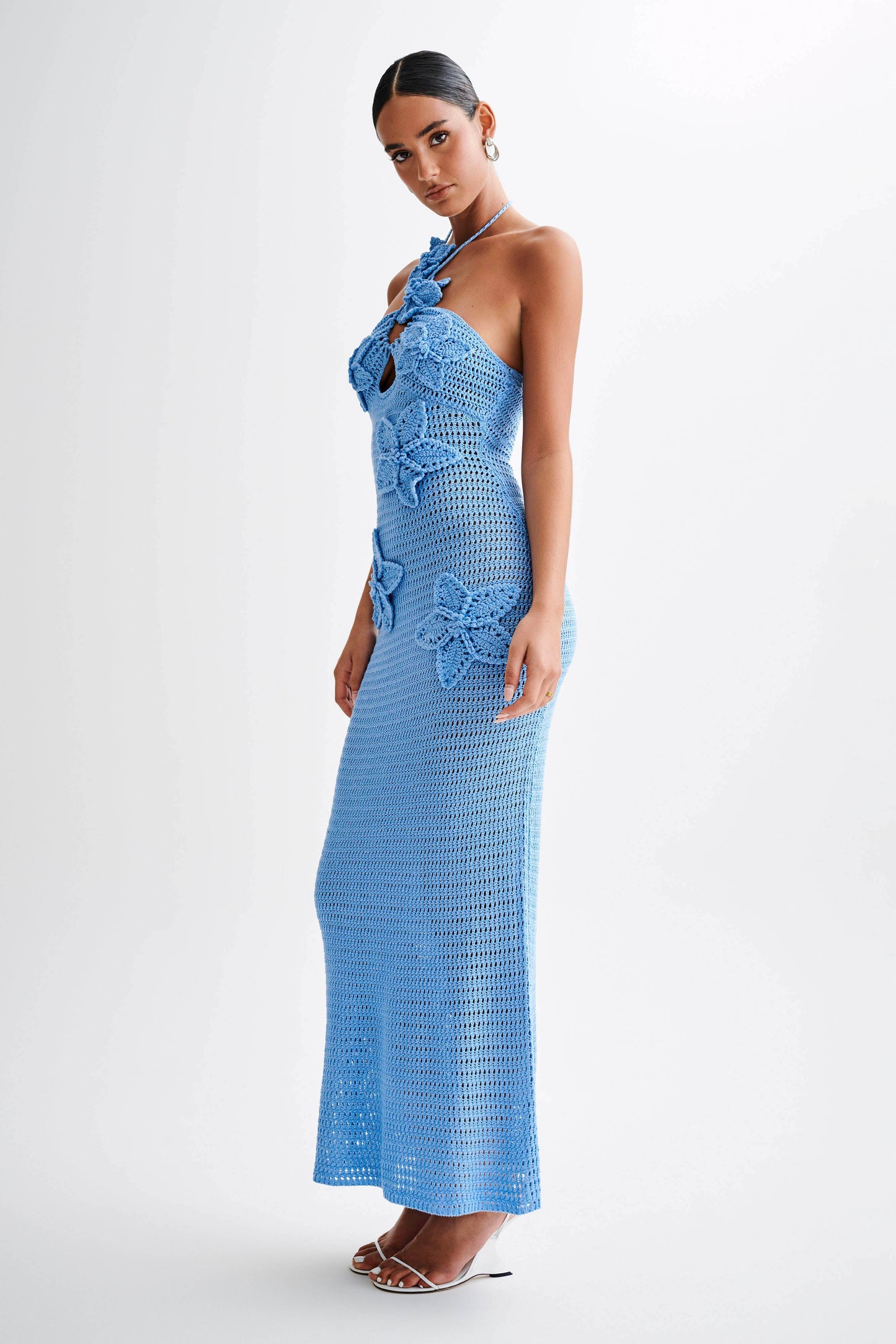 Kyla Floral Crochet Maxi Dress - Cornflower Blue