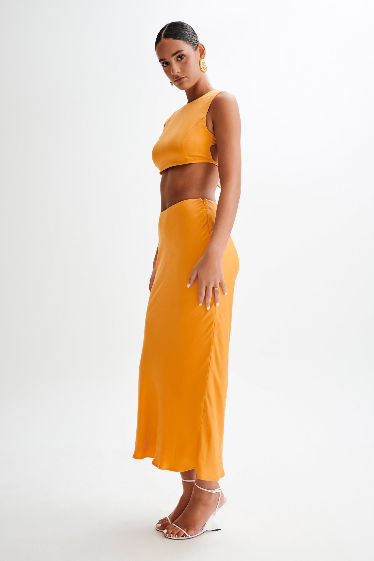 Viviana Satin Maxi Skirt - Tangerine