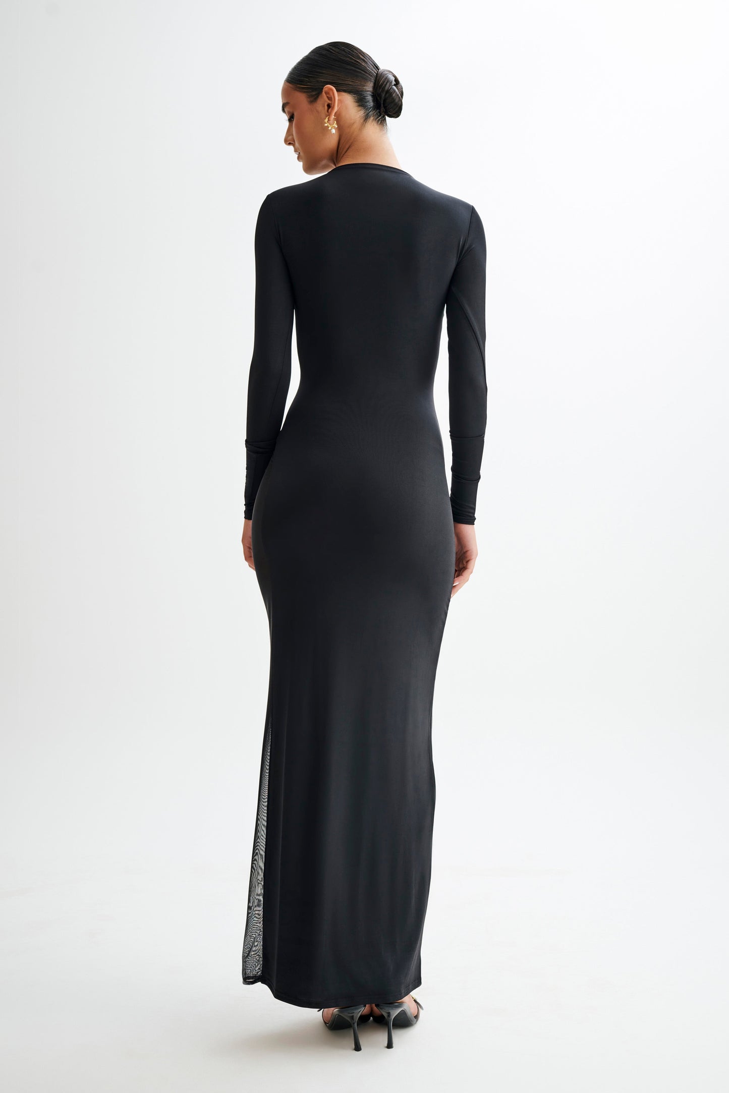 Andretti Slinky Long Sleeve Maxi Dress With Mesh - Black