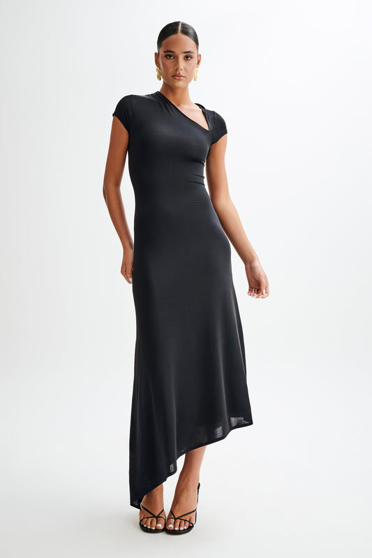 Ilaria Slinky Maxi Dress With Cut Out - Black