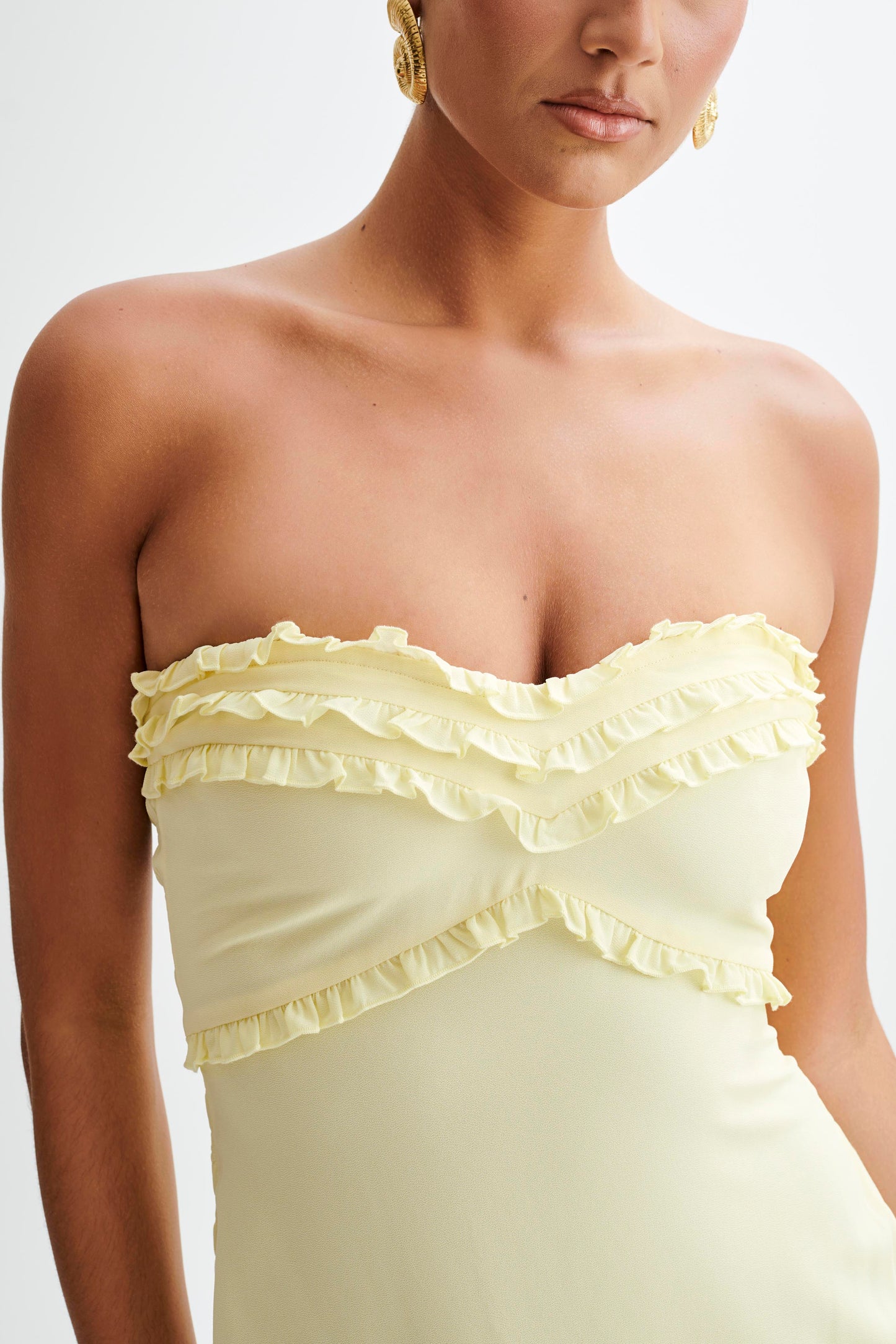 Olivette Strapless Chiffon Maxi Dress - Lemon Sherbet