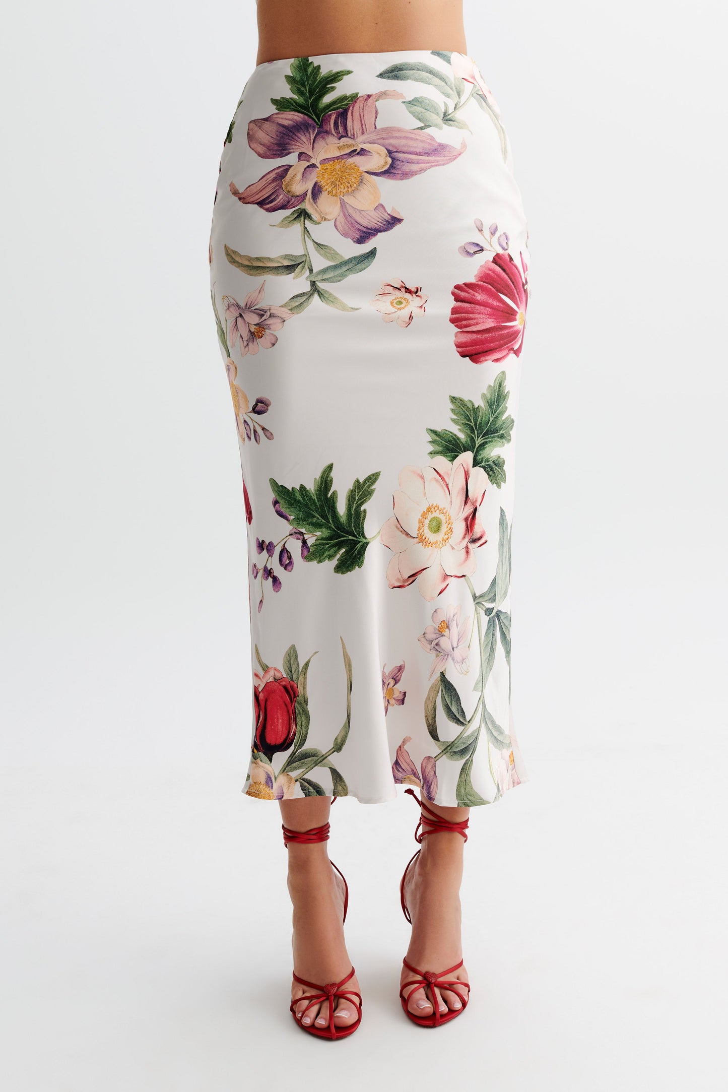 Viviana Satin Midi Skirt - Bella Rosa Print