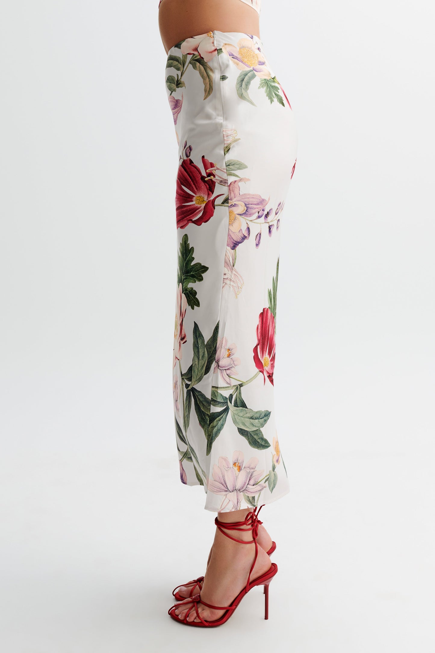 Viviana Satin Midi Skirt - Bella Rosa Print