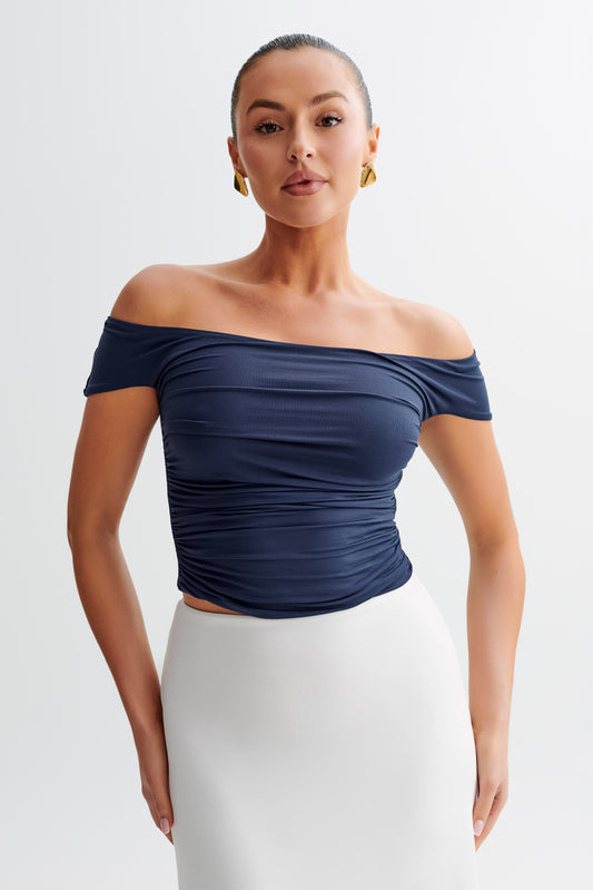 Piper Ruched Off Shoulder Top - Navy