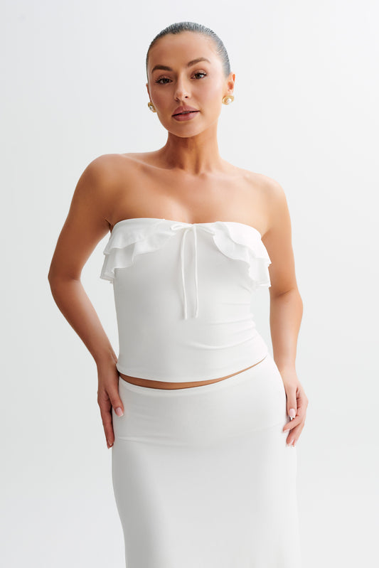 Bea Strapless Slinky Ruffle Top - White