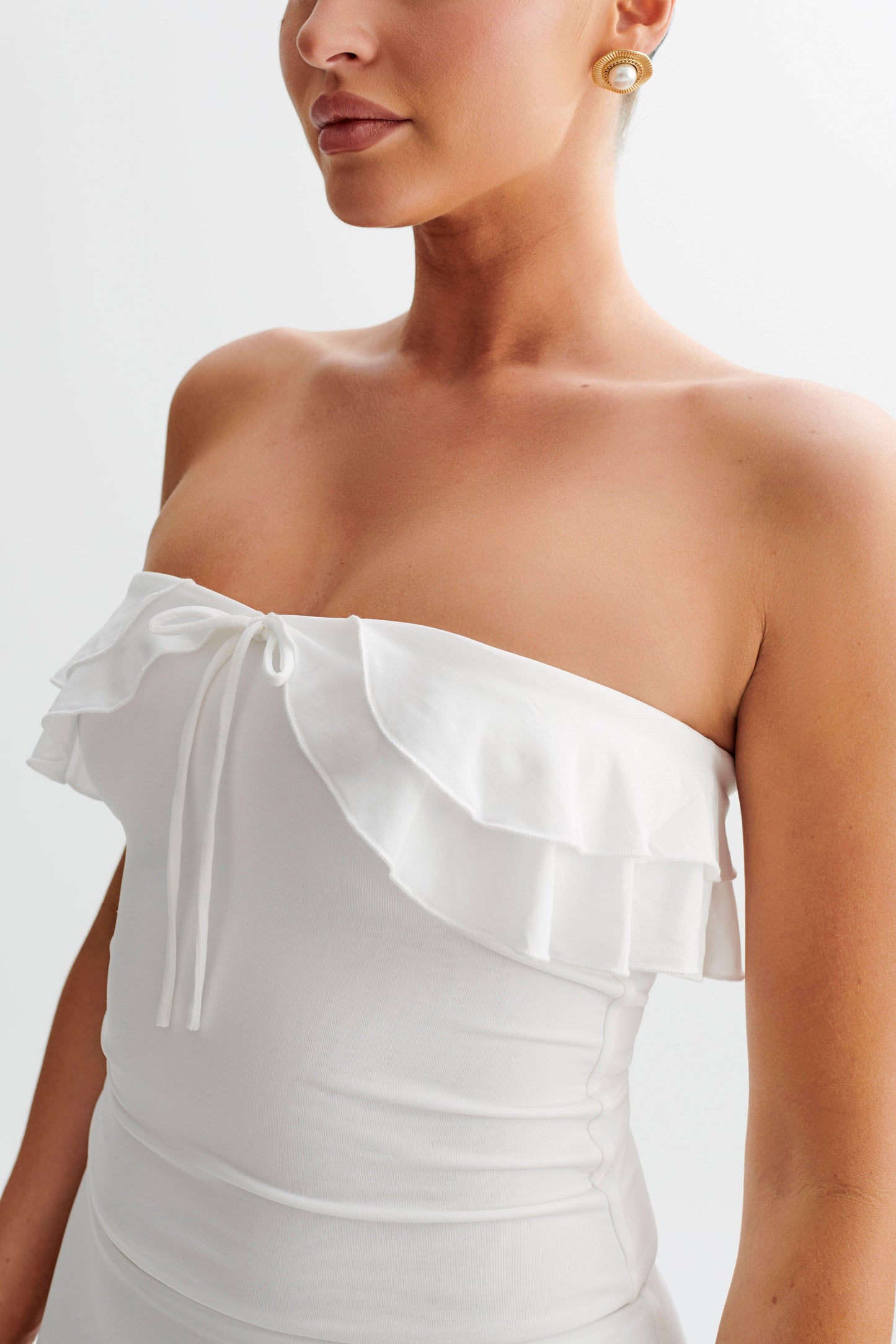 Bea Strapless Slinky Ruffle Top - White