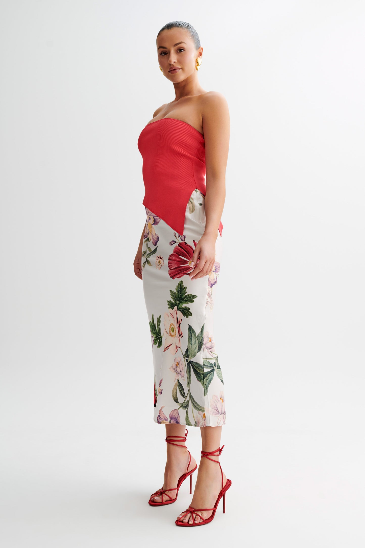 Sidney Asymmetrical Strapless Knit Top - Pomegranate