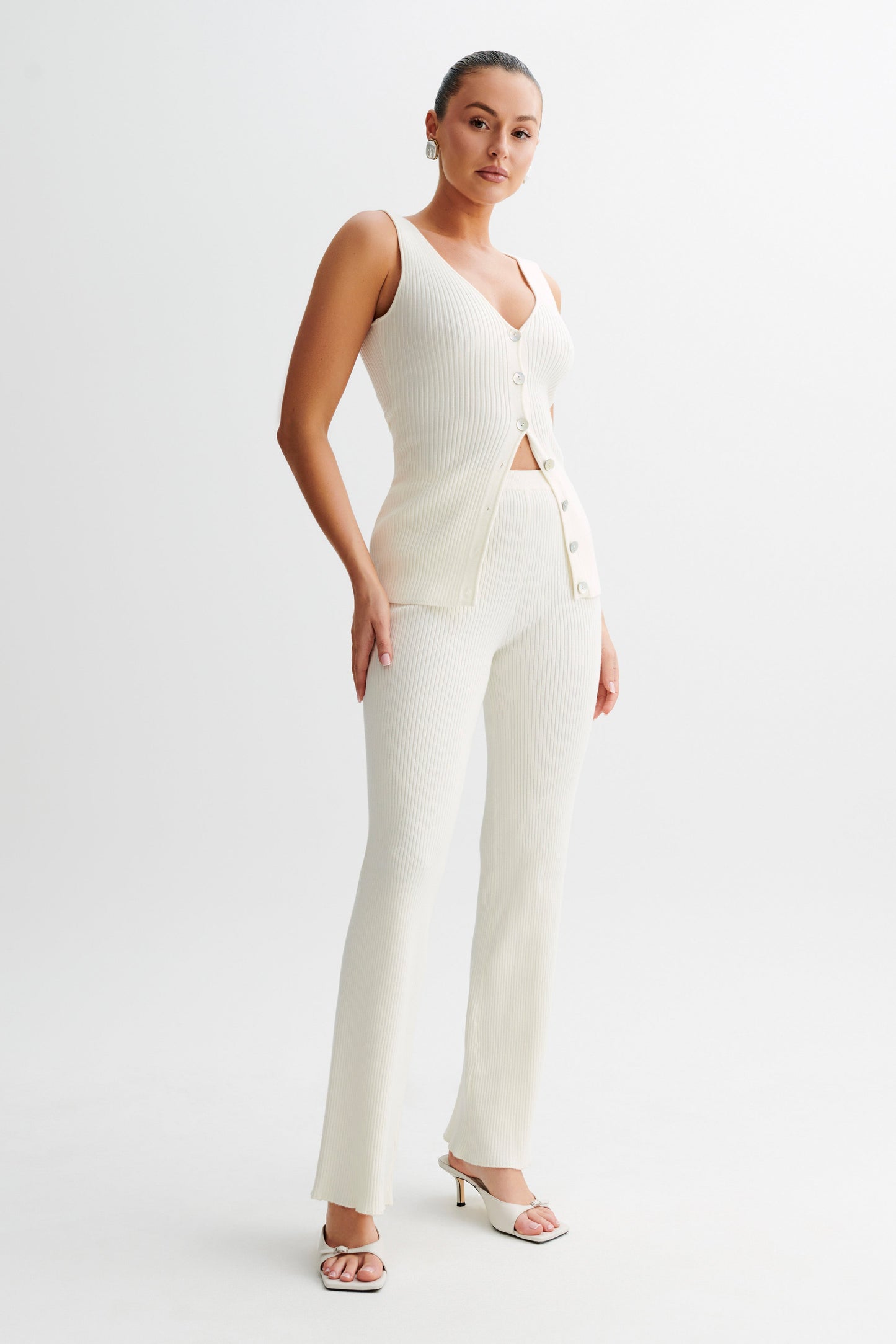 Calypso Knit Longline Vest - Ivory