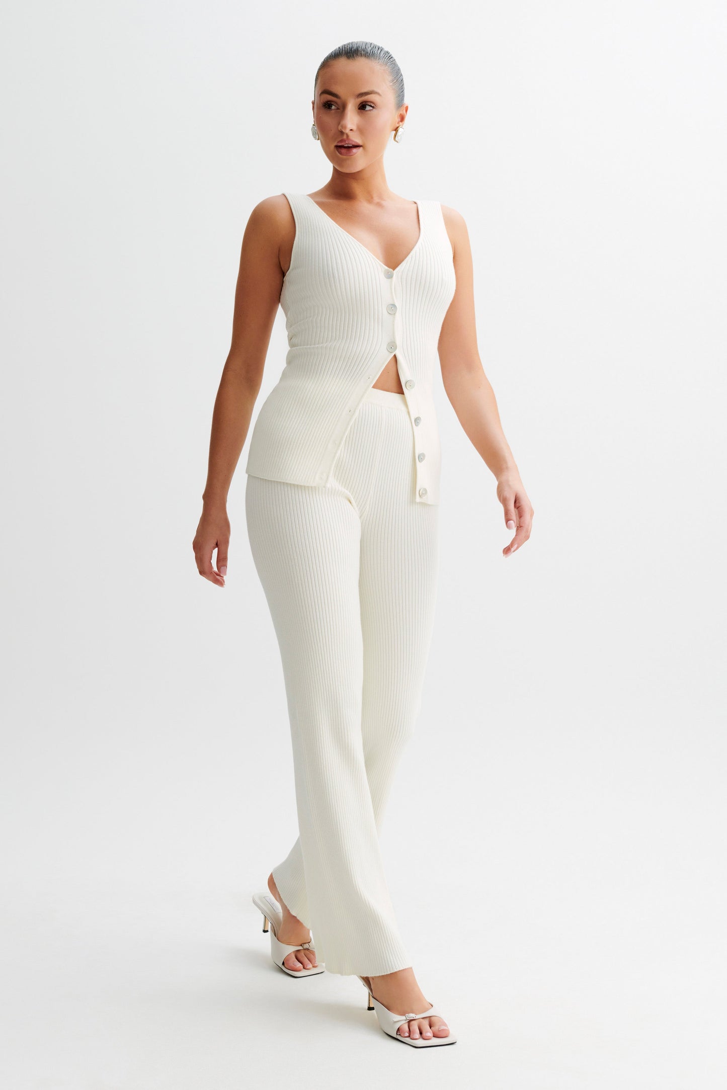 Calypso Knit Longline Vest - Ivory