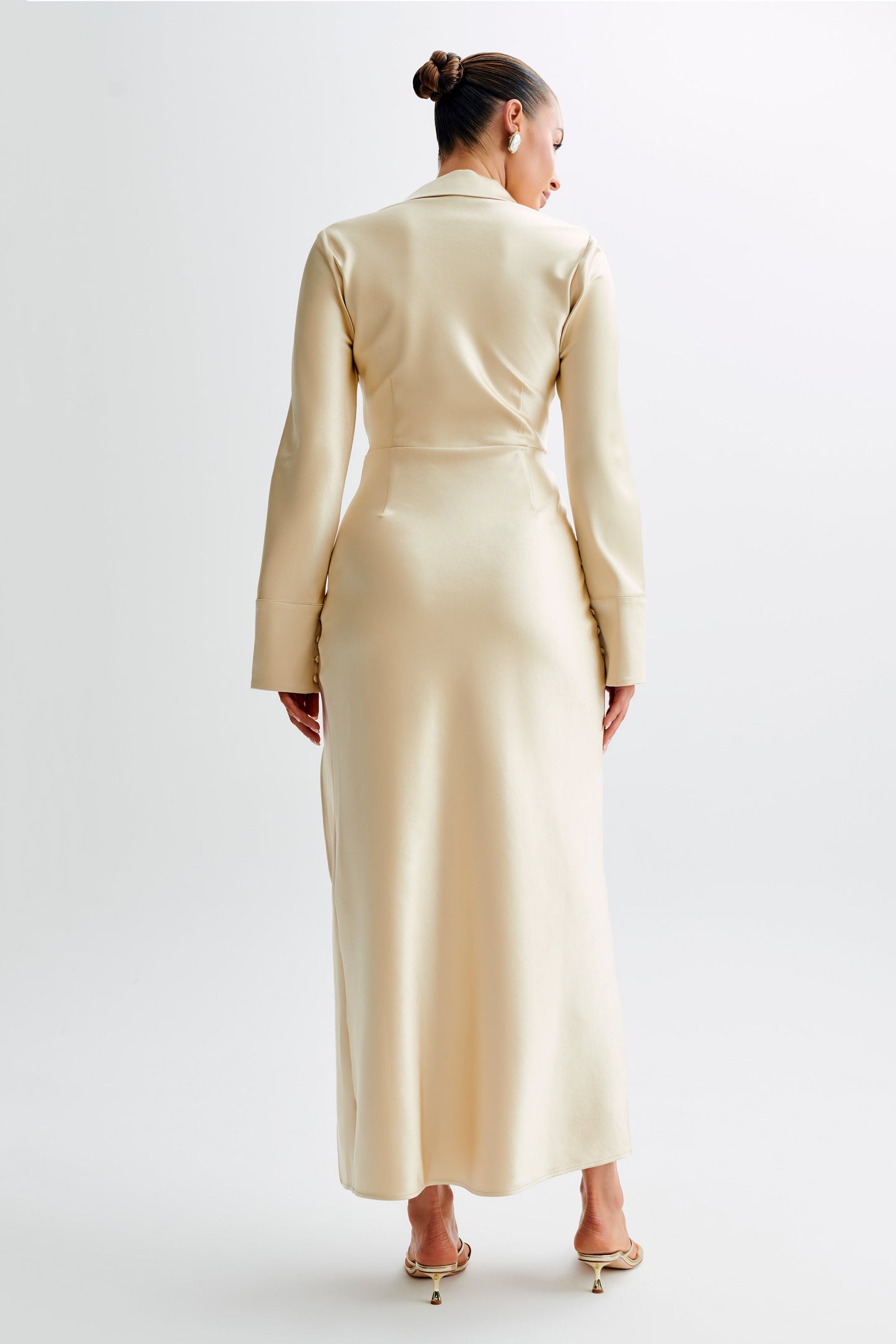 Whitley Satin Collared Maxi Dress - Gold