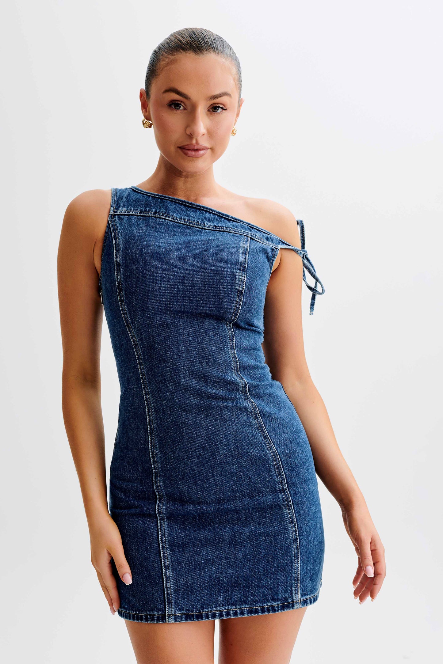 Baker Off Shoulder Denim Mini Dress - Dark Blue