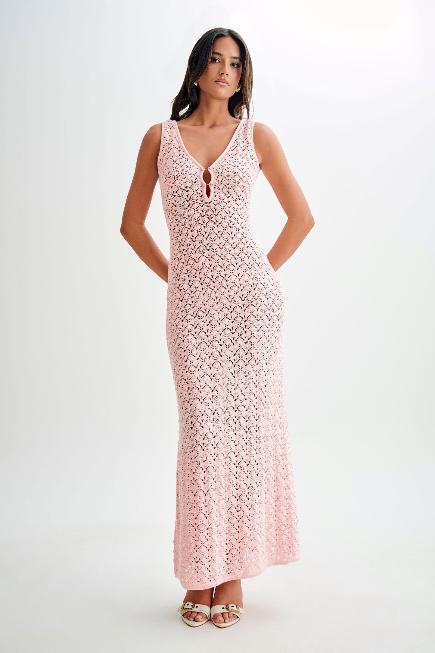 Carter Crochet Sleeveless Maxi Dress - Powder Pink