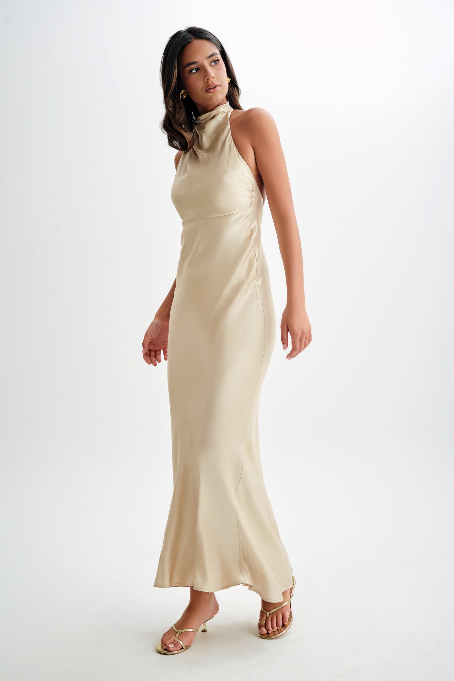 Esther Iridescent Satin Cowl Maxi Dress - Gold