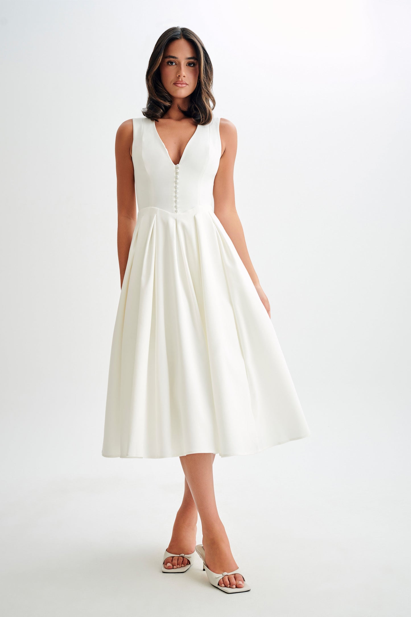 Keely Cotton Sleeveless Midi Dress - White