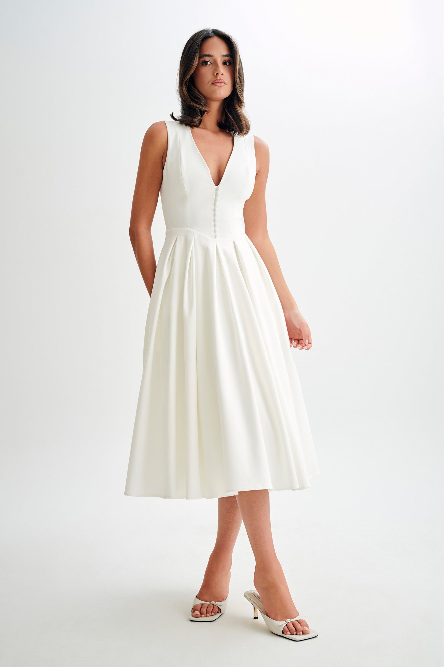 Keely Cotton Sleeveless Midi Dress - White