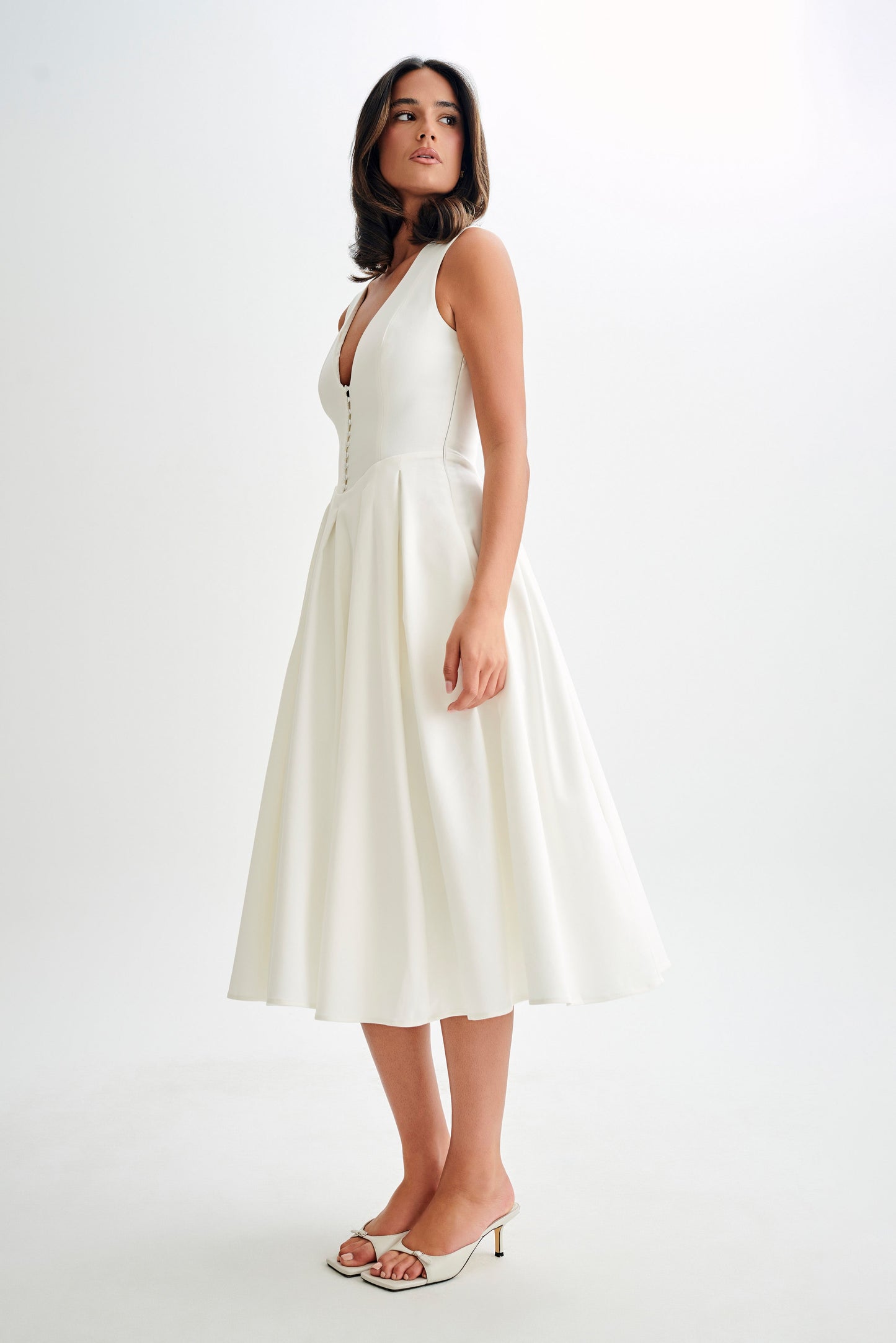 Keely Cotton Sleeveless Midi Dress - White