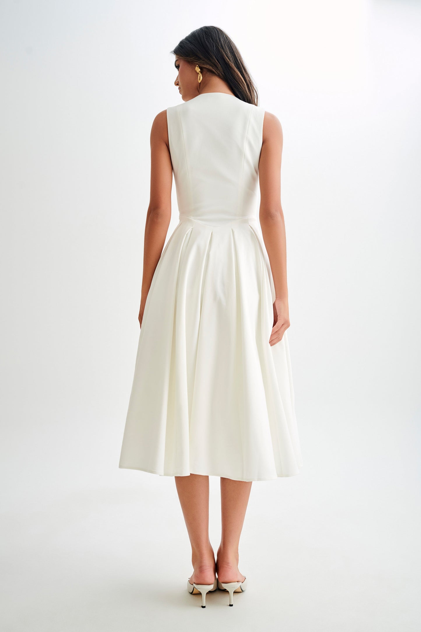 Keely Cotton Sleeveless Midi Dress - White