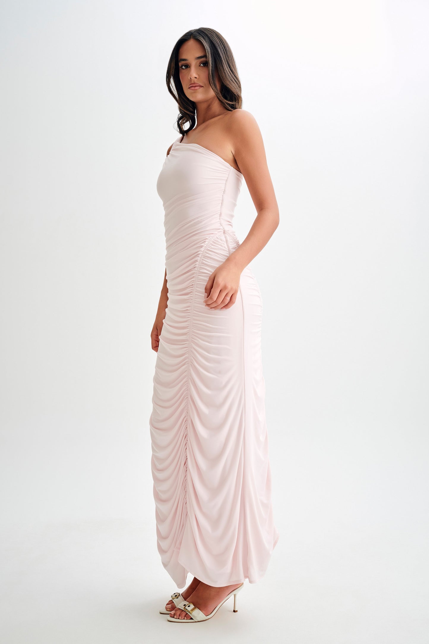 Capri Gathered Slinky Maxi Dress - Powder Pink