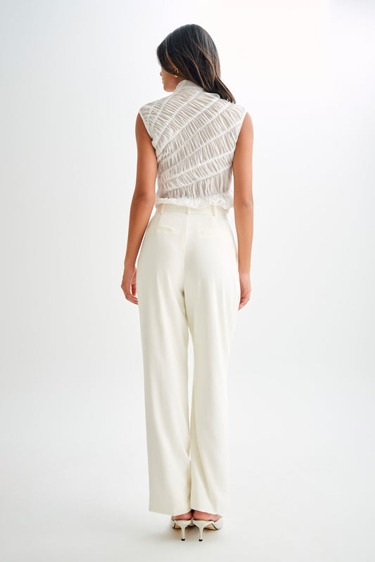 Adella Gathered Sleeveless Top - Ivory